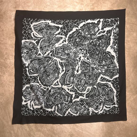 Vintage Y2K Italian Made Black & White Abstract Floral Butterfly Bandana Scarf - Picture 1 of 7